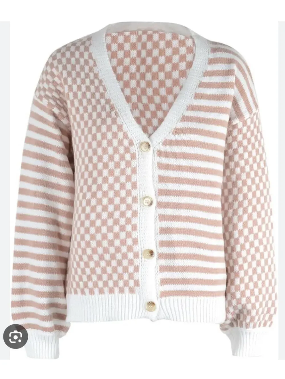 Boutique Checkered Print Knit Button Up Cardigan - Women's XL